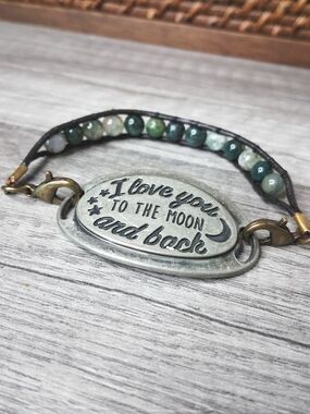Green Beaded Leather Wrap Bracelet
